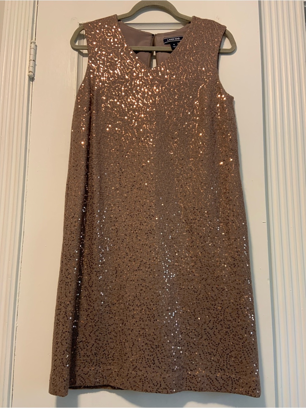 Lands' End Rose Gold Sequin Party Dress with Pockets